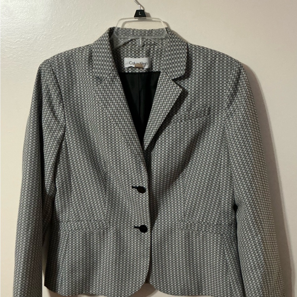 Calvin Klein Women's Black and White Patterned Classic Tailored Blazer